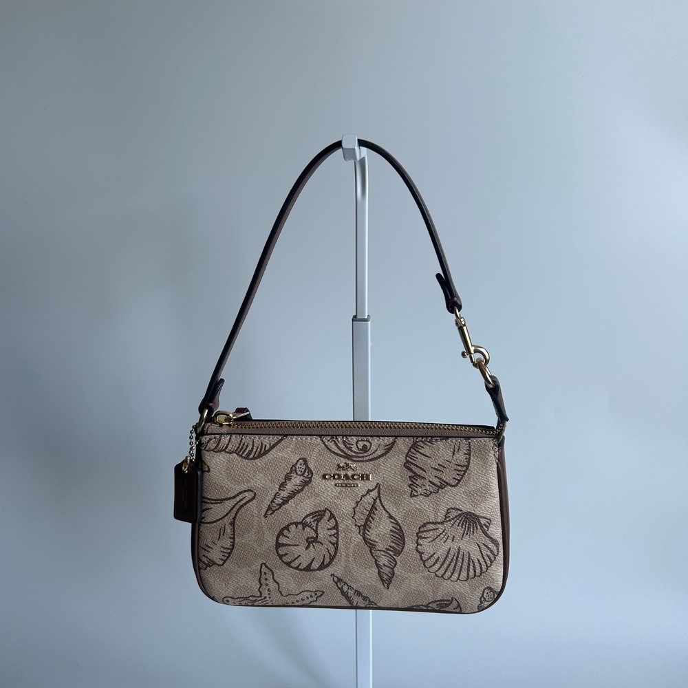 Coach Nolita 19 Shell Print Signature Canvas Gold Sand Multi Wristlet CB796